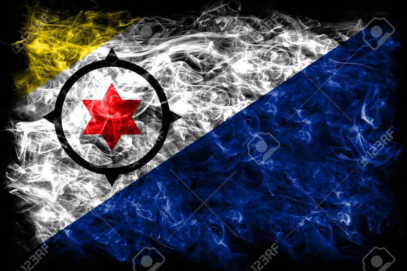 Bonaire, yellow blue and white diagonal stripes, red star in a black circle, HD Desktop Wallpaper