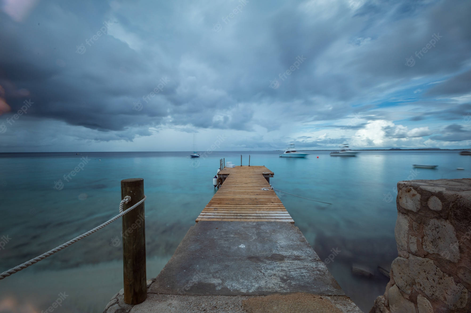 Bonaire, Dark Sky, wooden pier, Full HD Desktop Wallpaper
