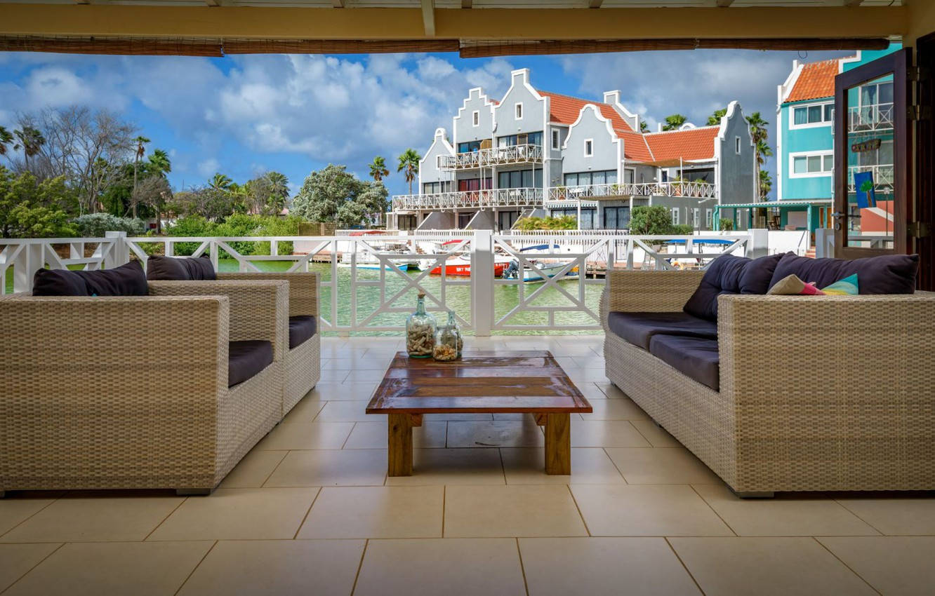 Bonaire, covered patio, wicker furniture, HD Desktop Wallpaper