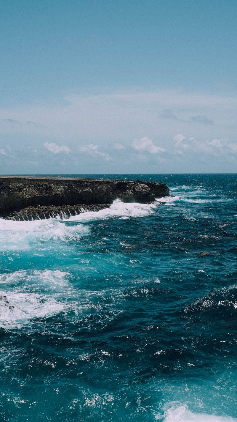 Bonaire, turquoise waves, rugged black cliff, HD Phone Wallpaper