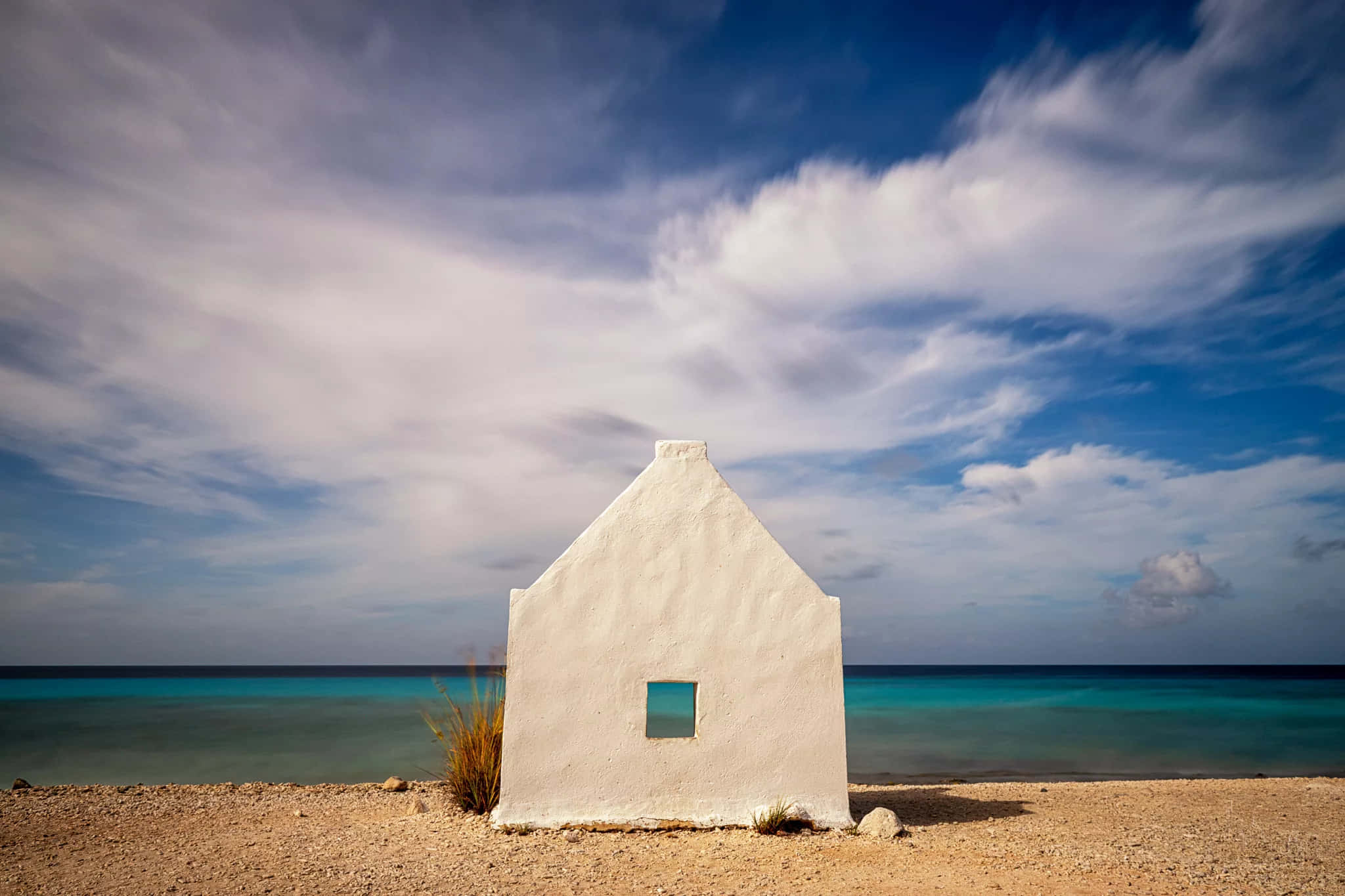 Bonaire, white chapel, sandy beach, Full HD Desktop Wallpaper