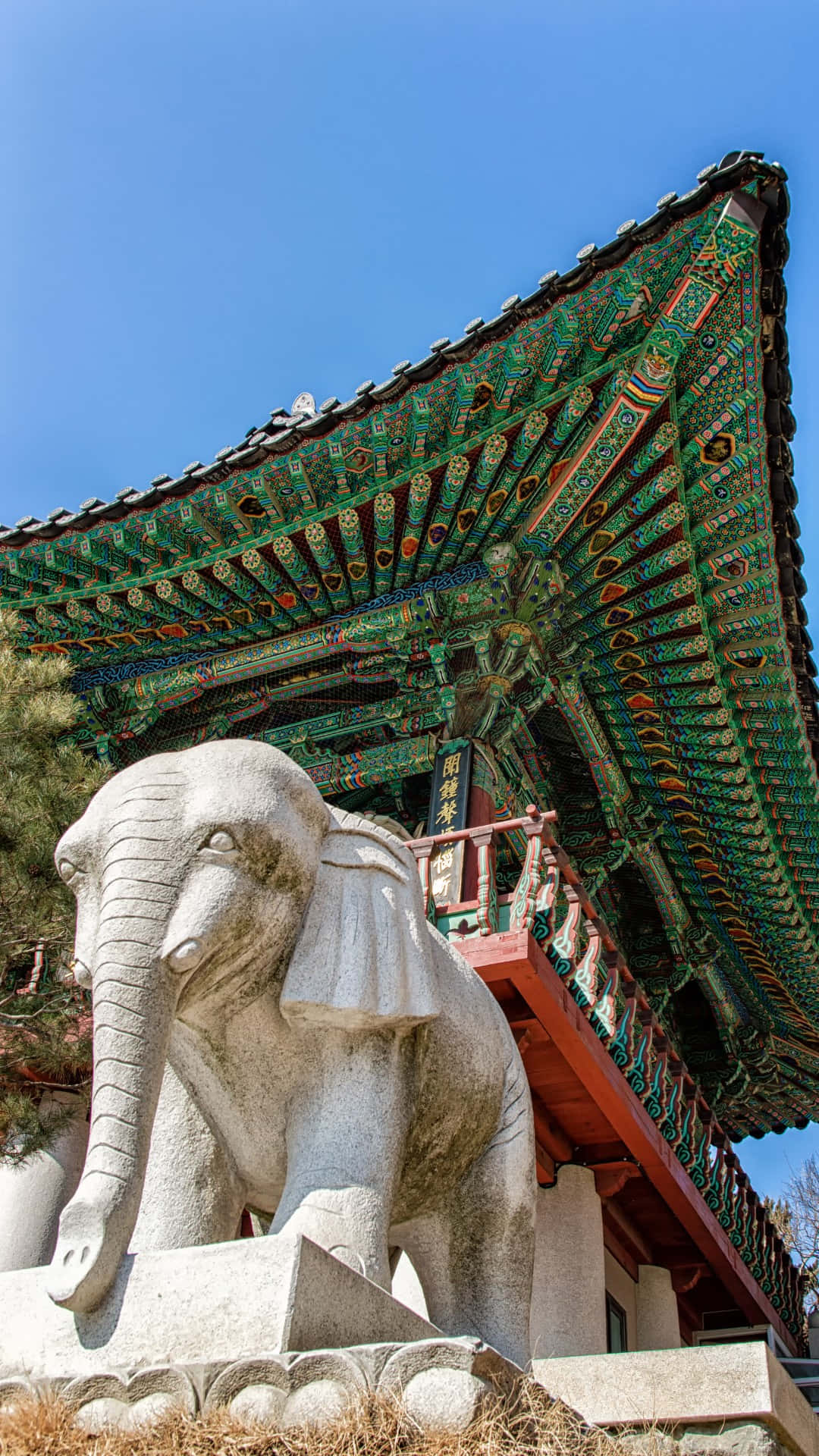 Bongeunsa Temple, elephant guardian statue, stone elephant statue, Full HD Phone Wallpaper