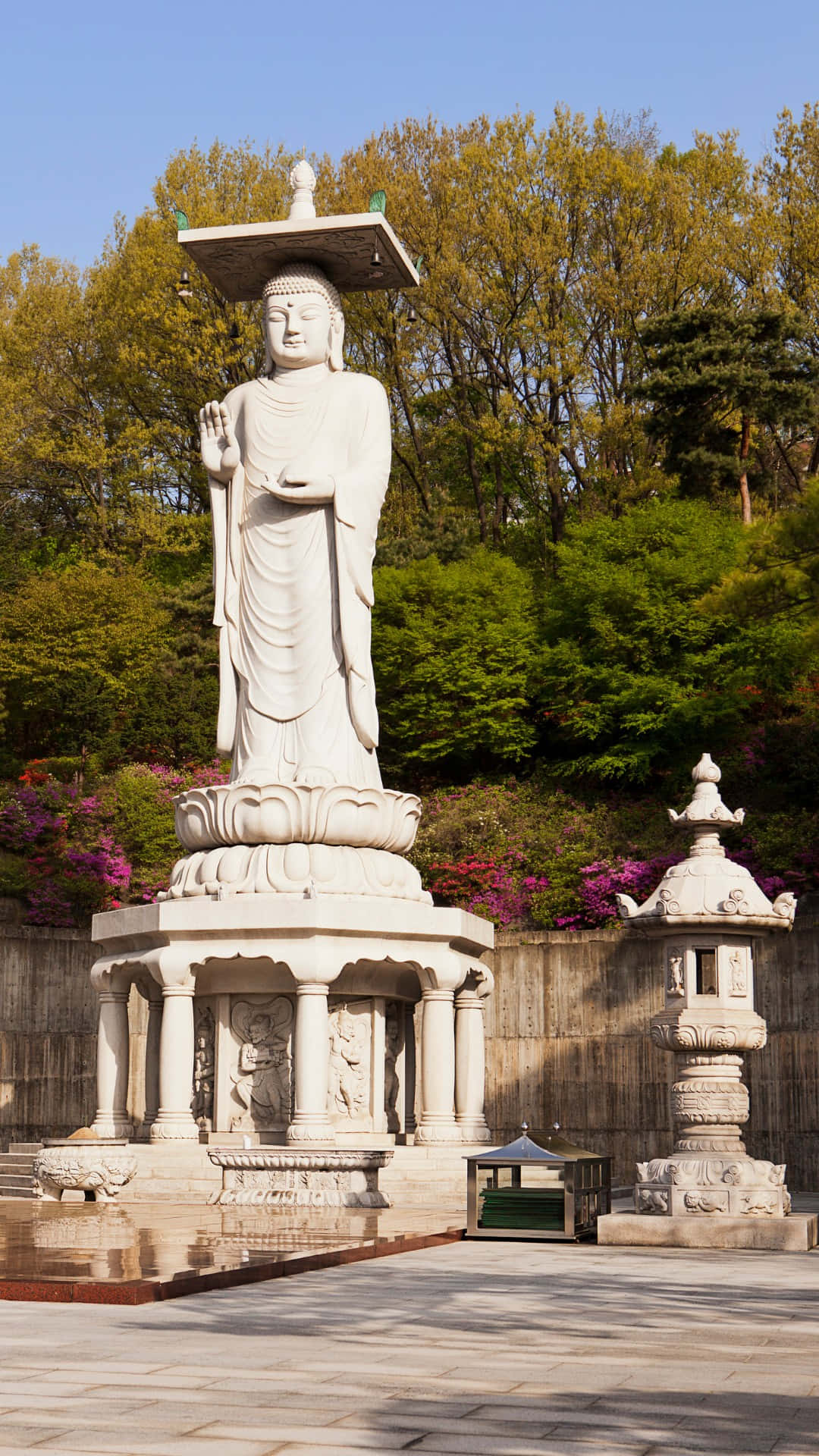Bongeunsa Temple, giant Buddha statue, white stone Buddha statue, Full HD Phone Wallpaper