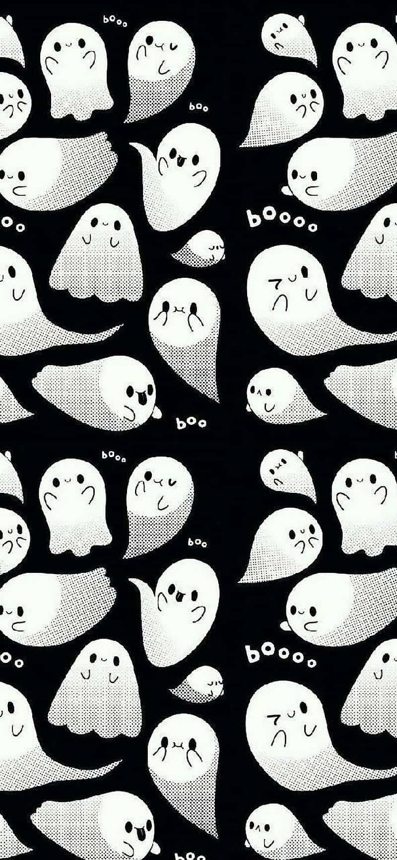 Boo And Stuff, black and white pattern, cute cartoon ghosts, HD Phone Wallpaper