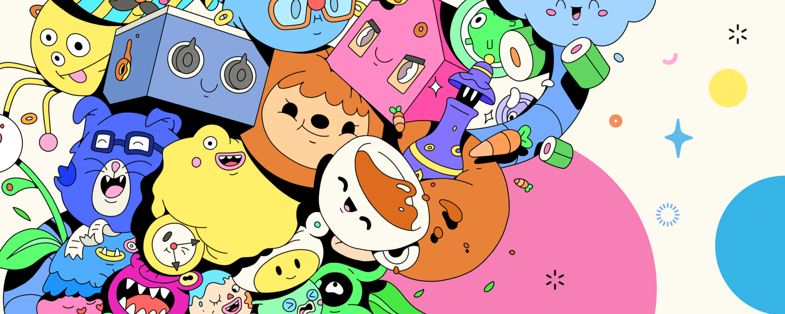 Boo And Stuff, 2600 x 1040, cartoon characters, 2K Desktop Wallpaper