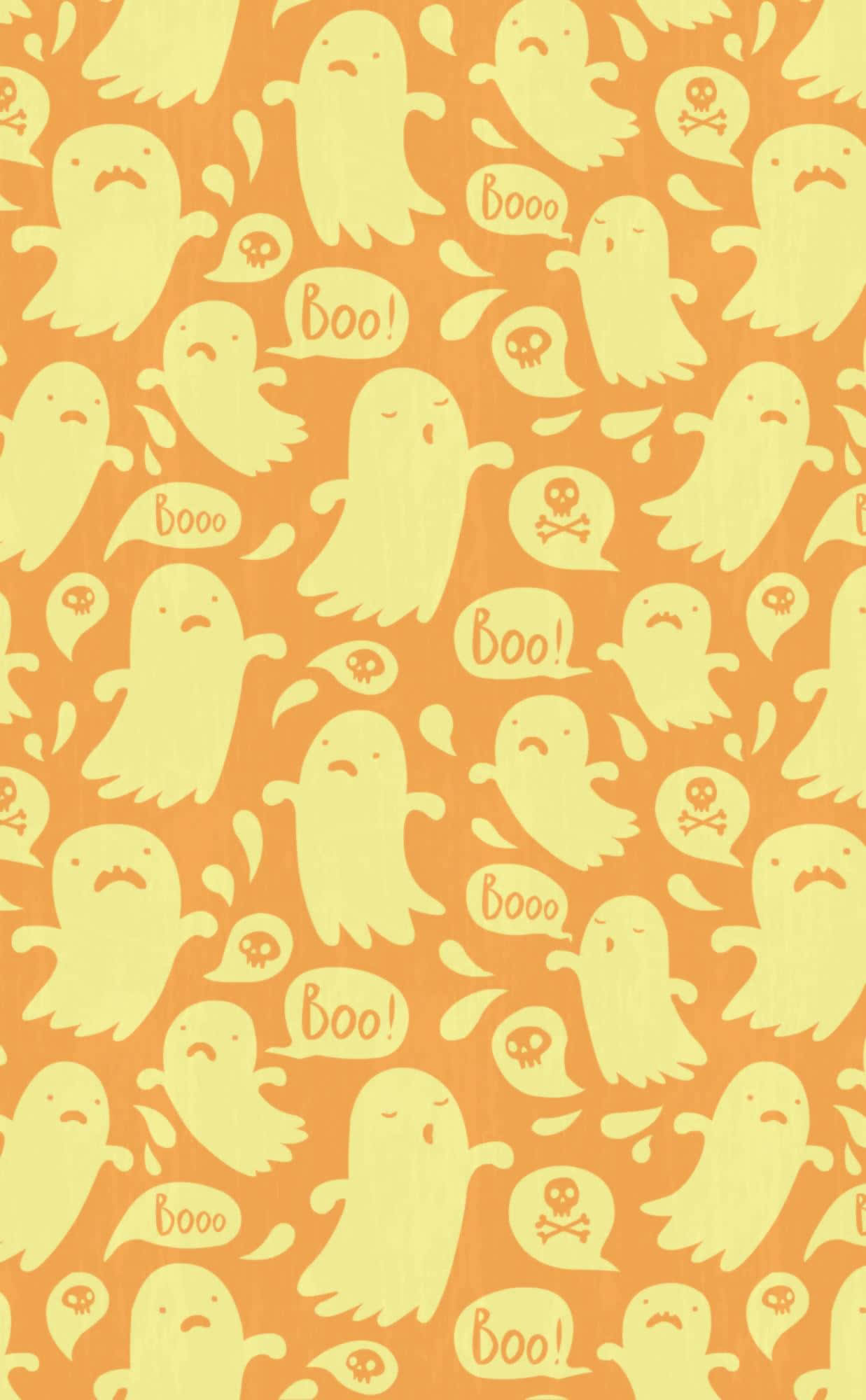 Boo And Stuff, pale yellow cartoon ghosts, boo speech bubbles, Full HD Phone Wallpaper