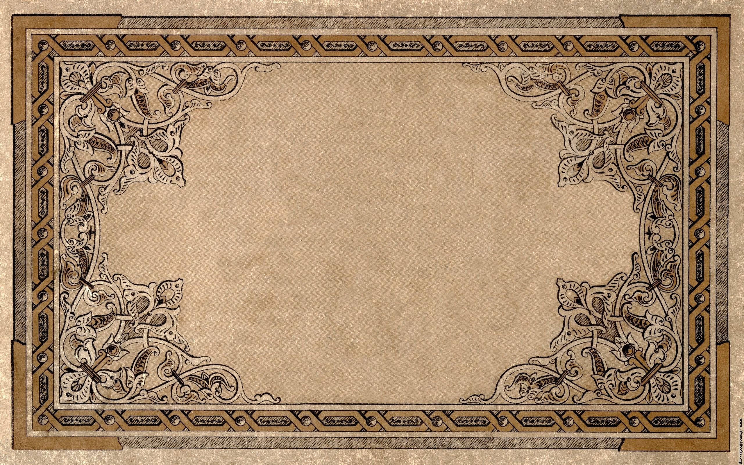 ornate vintage parchment, intricate floral and geometric borders, blank center, 2K Desktop Wallpaper