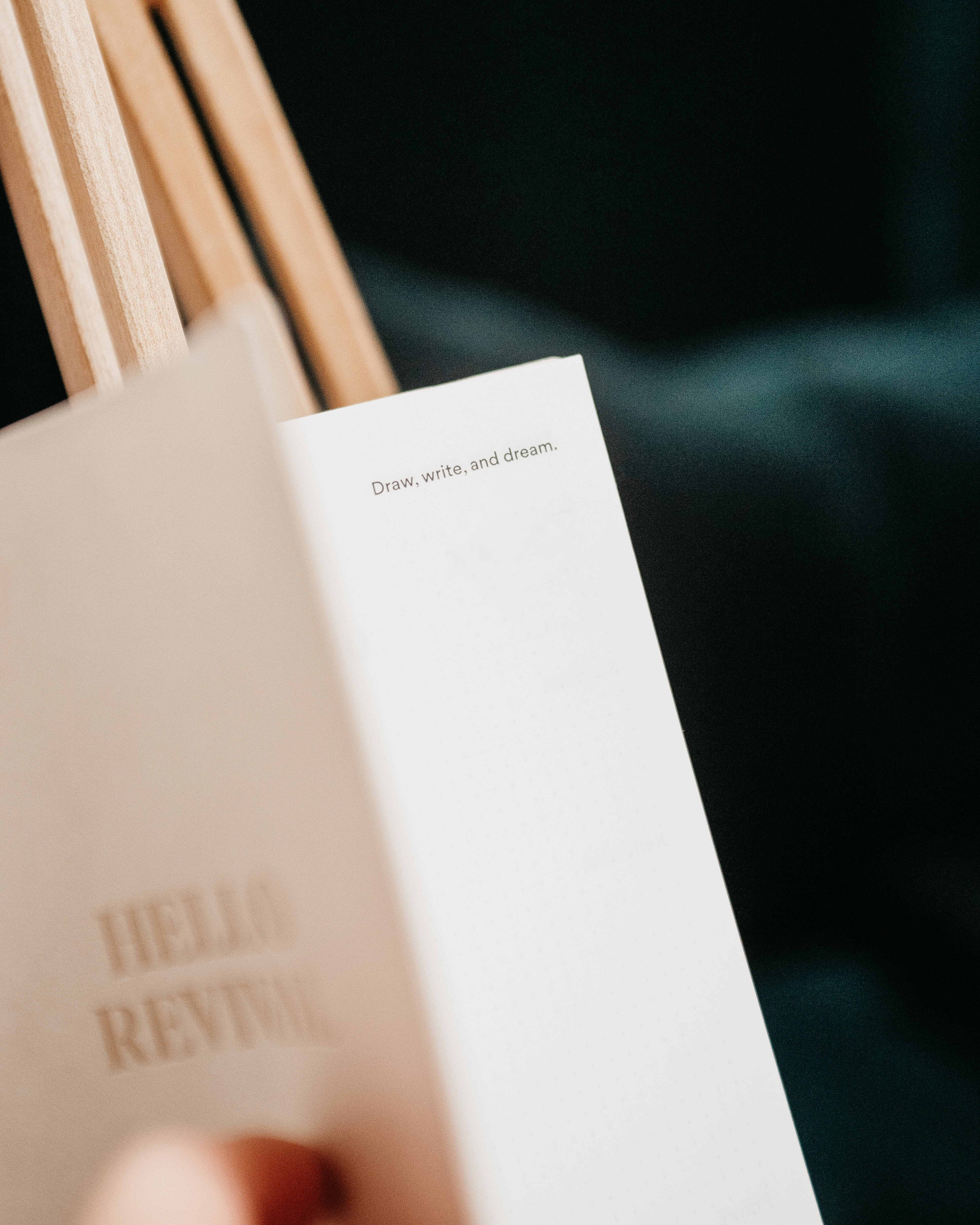 HELLO REVIVE, Draw write and dream, cream notebook, 4K Phone Wallpaper