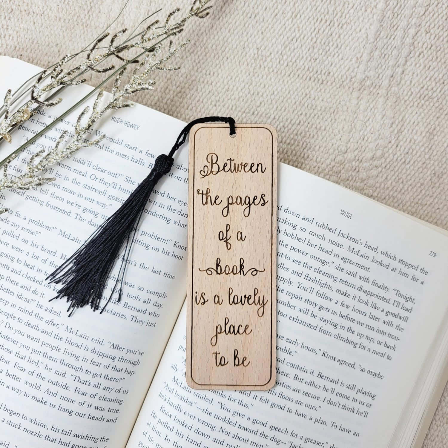 wooden bookmark, cursive text, open book, HD Desktop Wallpaper