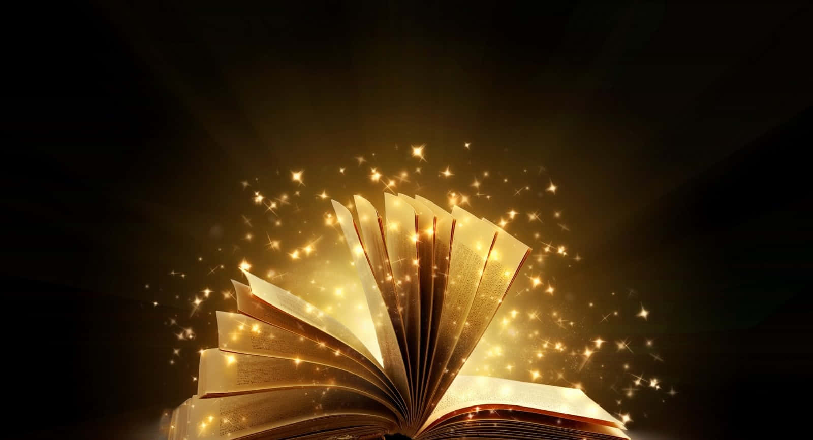 Lucrative Magical Book, golden light, sparkling particles, HD Desktop Wallpaper