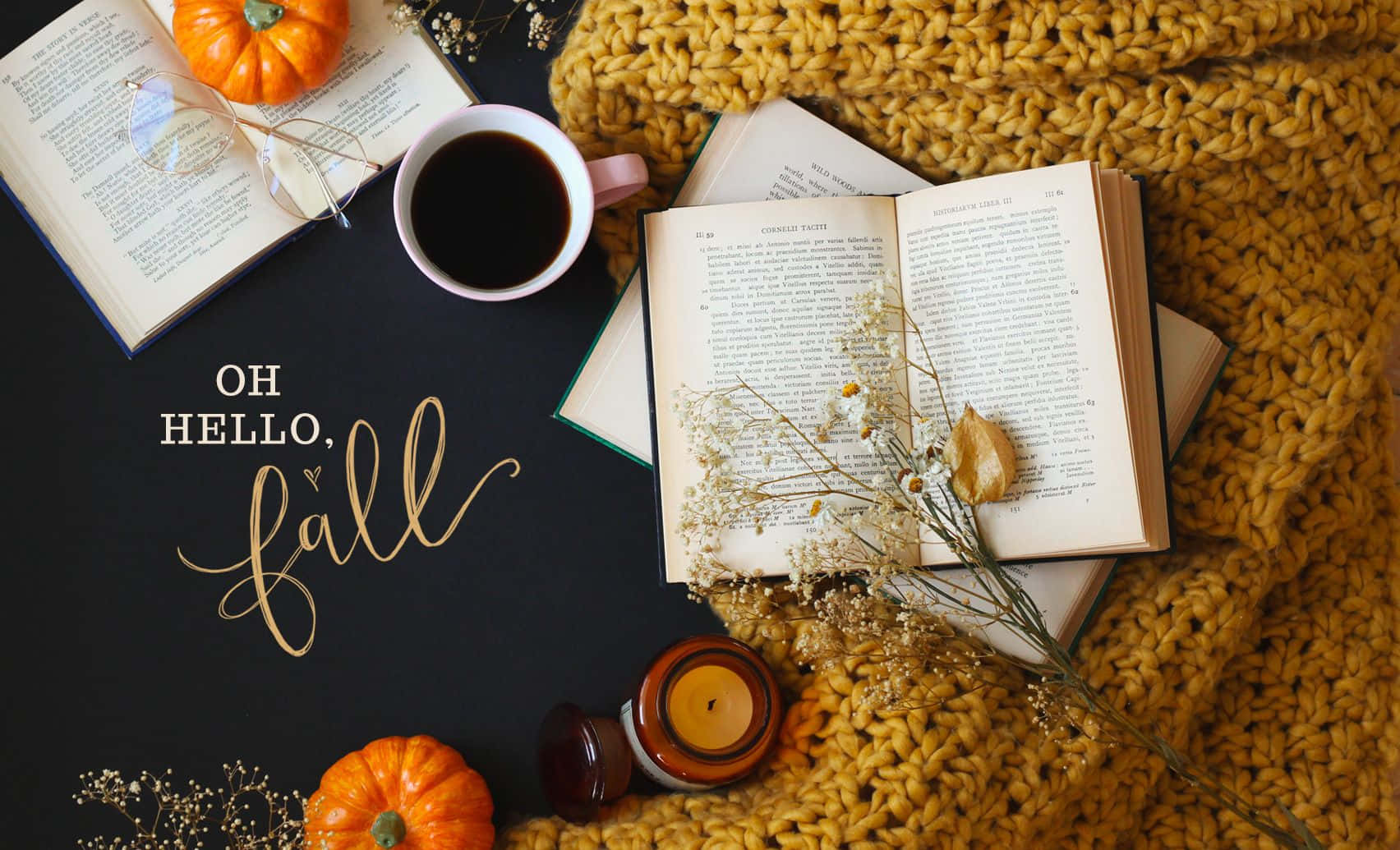 cozy fall desktop, book, coffee, HD Desktop Wallpaper