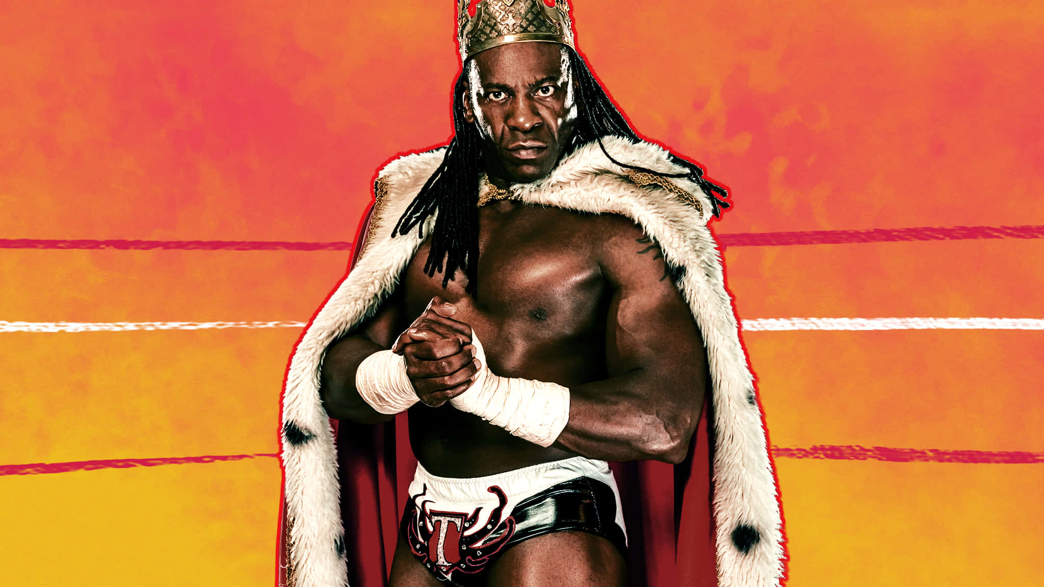 Booker T, wrestling ring, fiery orange background, Full HD Desktop Wallpaper