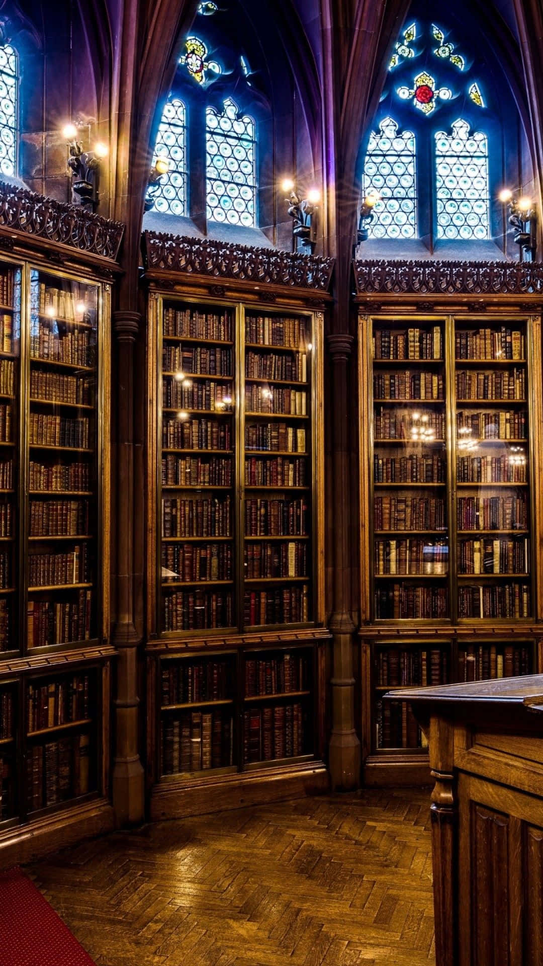 iPhone, Gothic library, stained glass windows, Full HD Phone Wallpaper