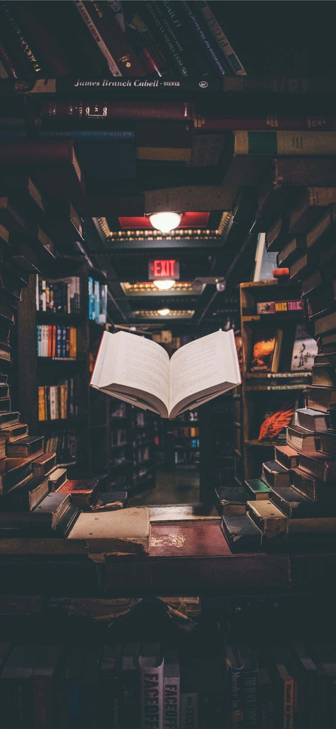 open book, bookshelf, library aisle, Full HD Phone Wallpaper