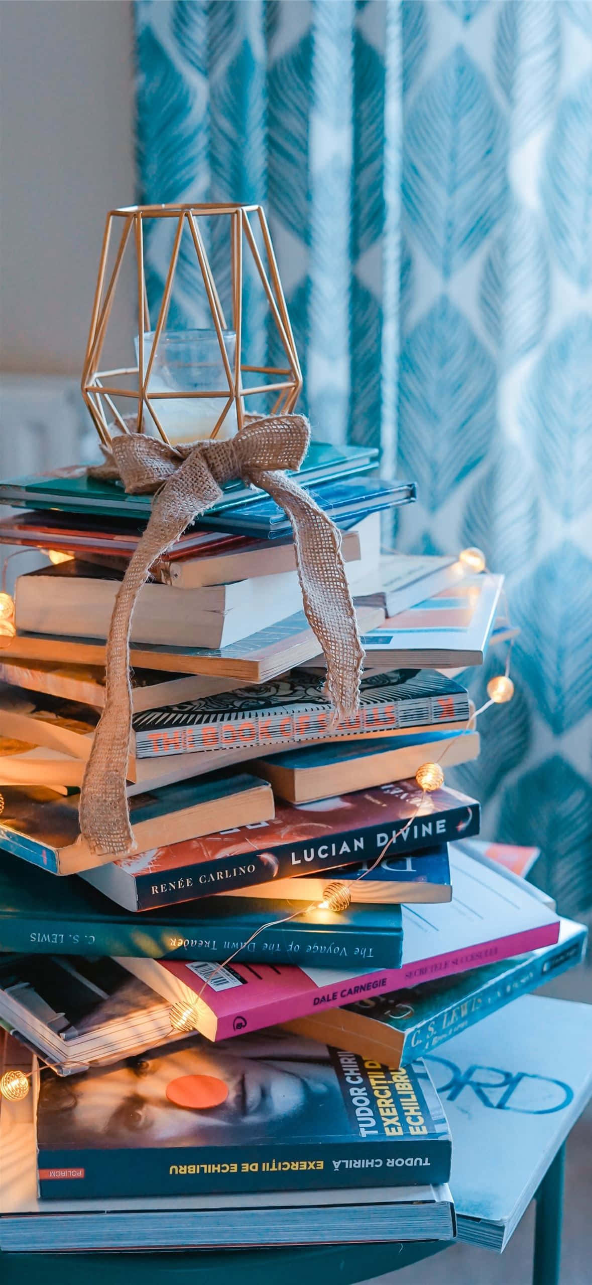 books, iPhone, gold geometric lantern, Full HD Phone Wallpaper