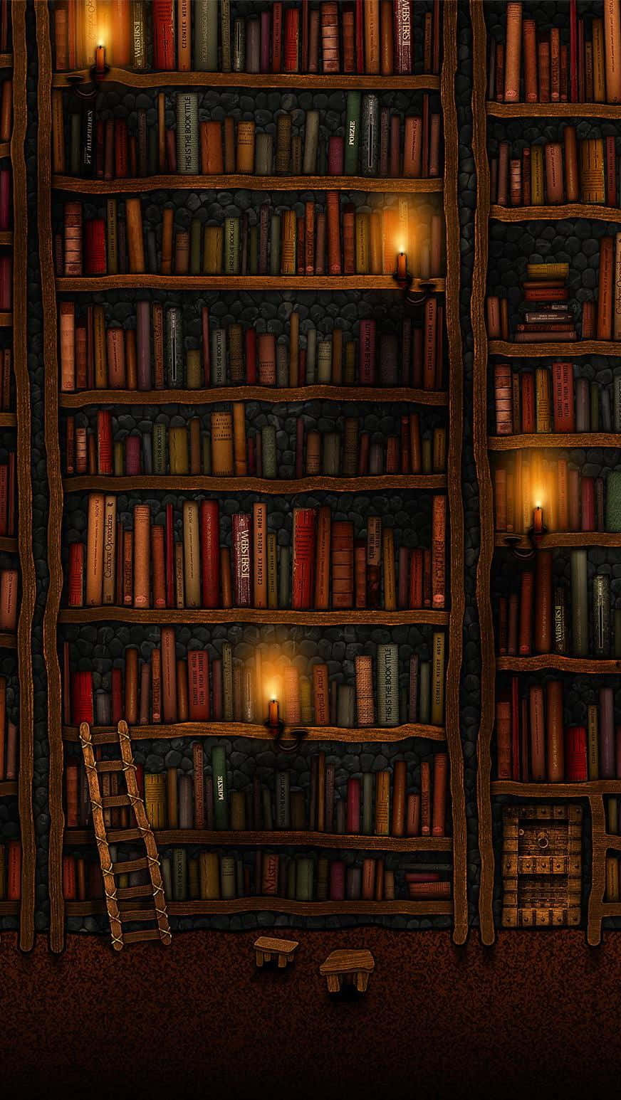 stone library, ancient books, warm candlelight, HD Phone Wallpaper