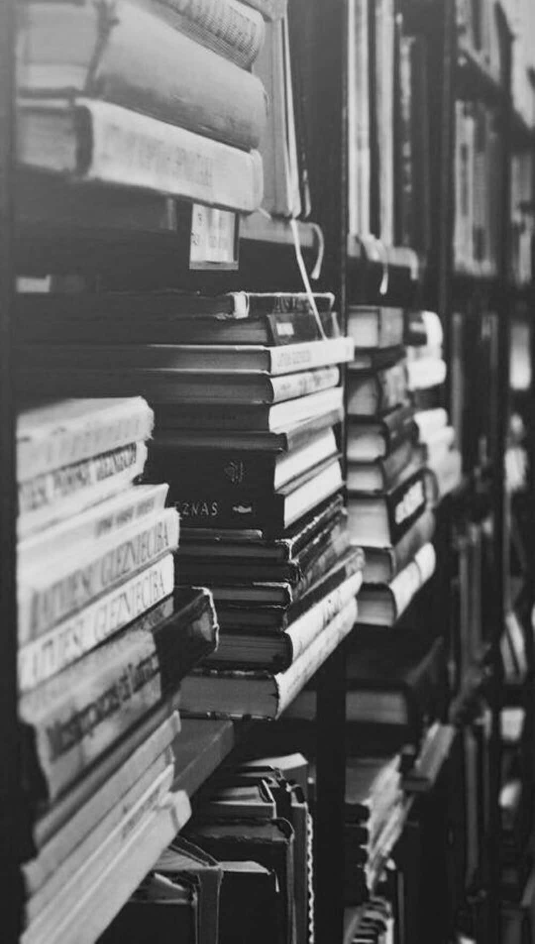 Books iPhone, library aisle, black and white, HD Phone Wallpaper