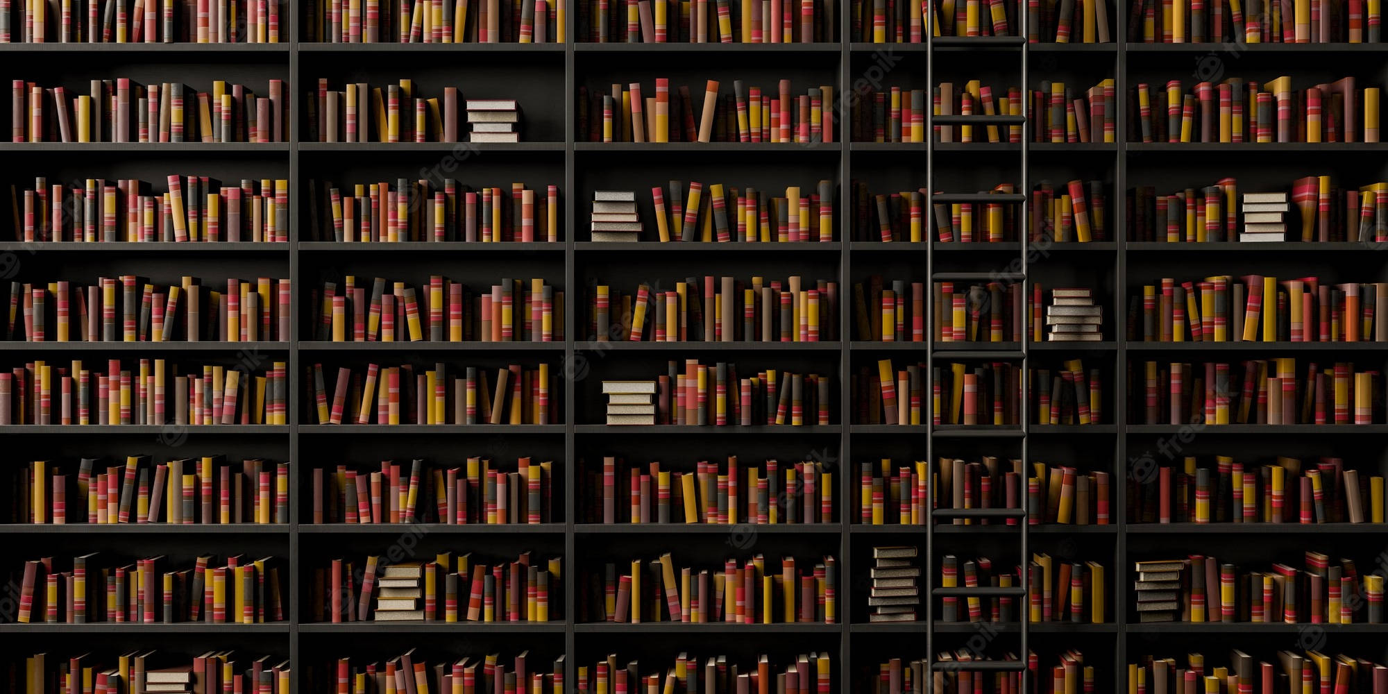 black bookshelf, ladder, red yellow and gold spines, Full HD Desktop Wallpaper