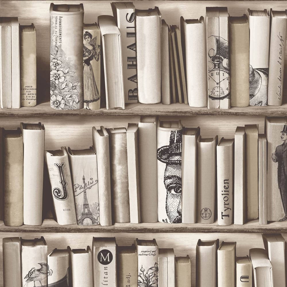 wooden bookshelf, cream, sepia-toned, SD Desktop Wallpaper
