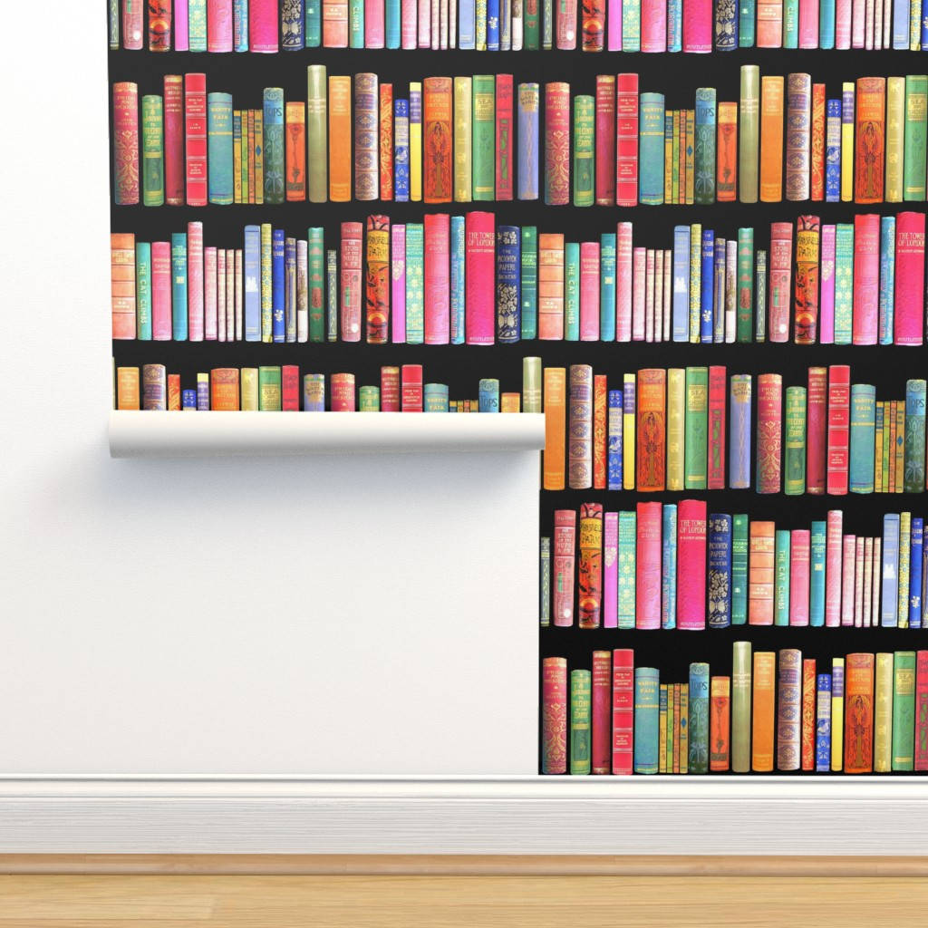 colorful books, bookshelf, rainbow hues, SD Desktop Wallpaper