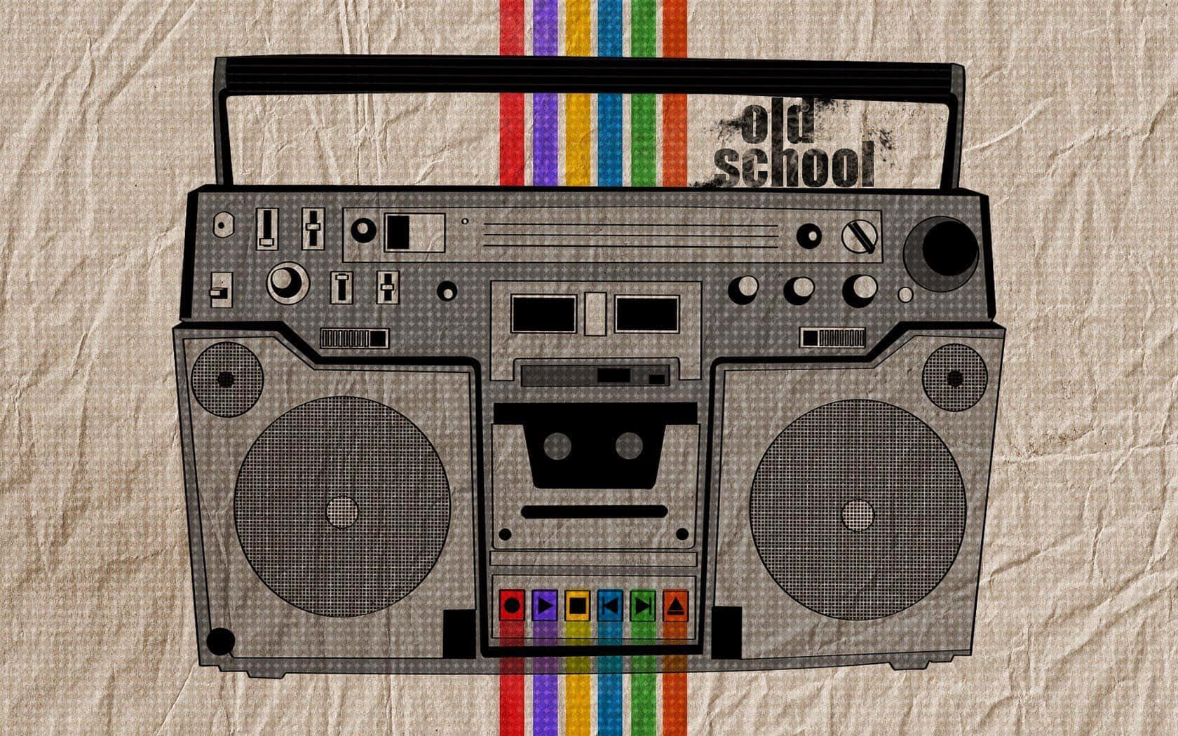 vintage boombox, rainbow stripes, old school text, HD Desktop Wallpaper
