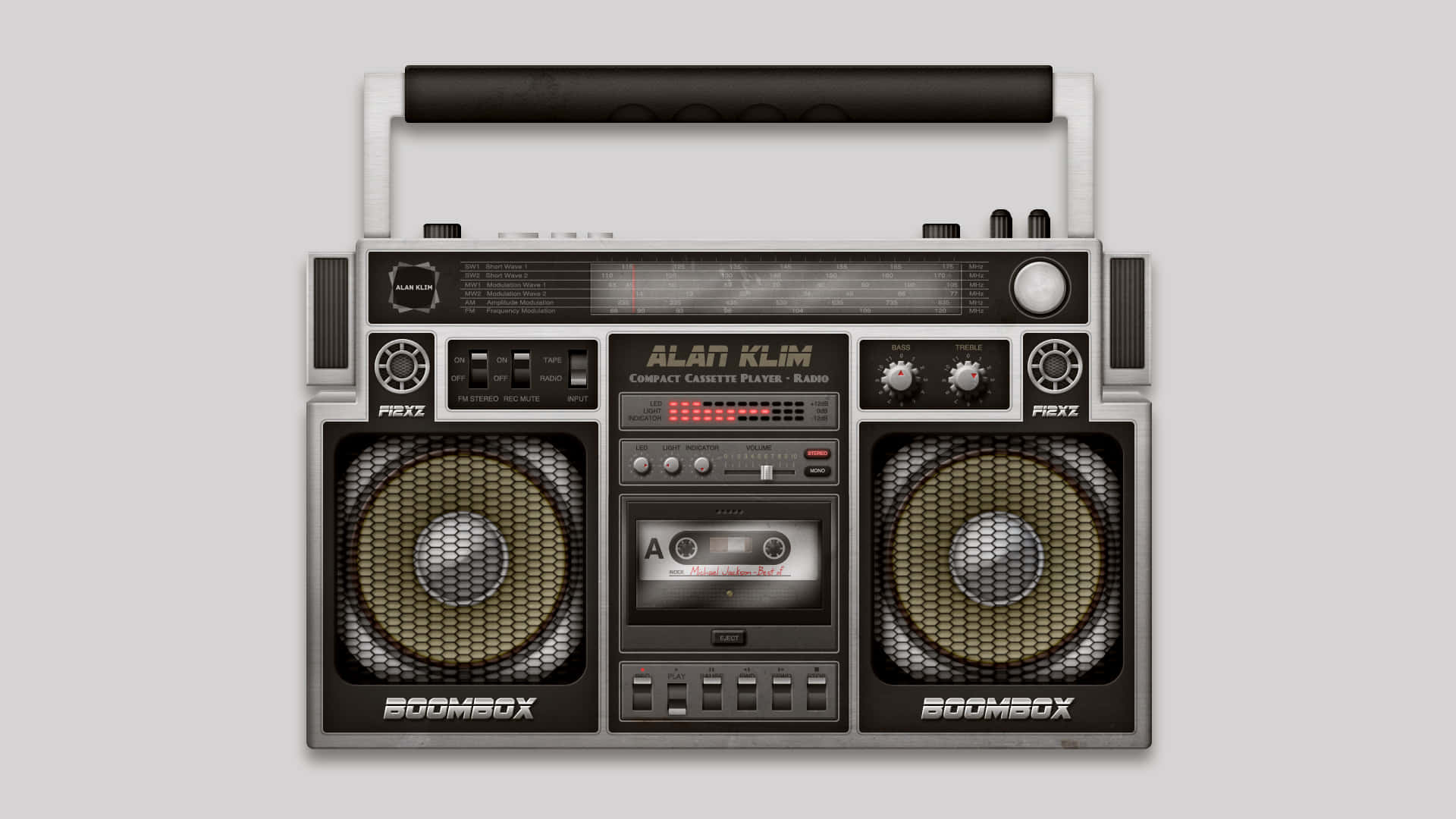 vintage boombox, two large speakers, cassette deck, Full HD Desktop Wallpaper