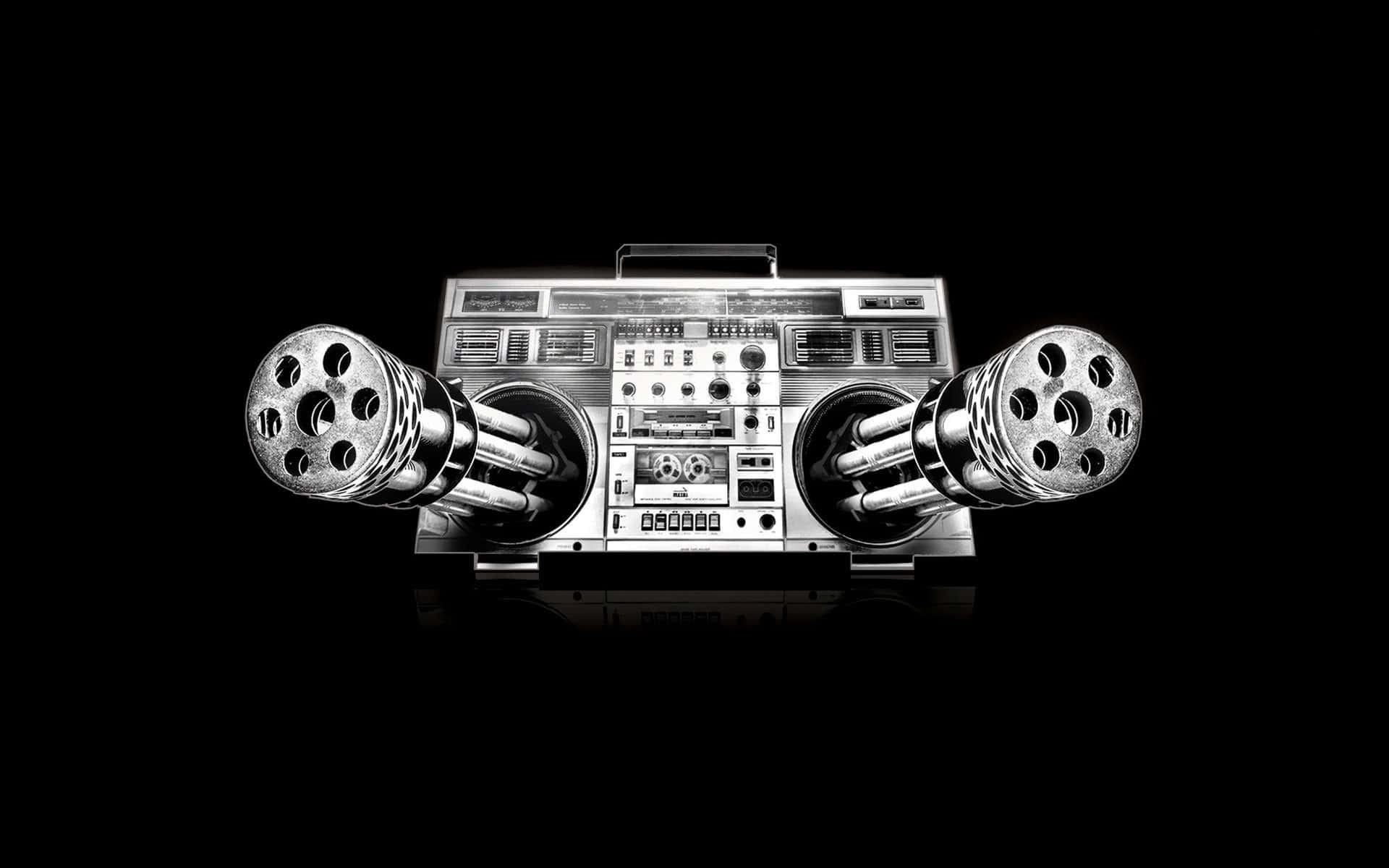 boombox, machine gun, oversized gun-like speakers, Full HD Desktop Wallpaper