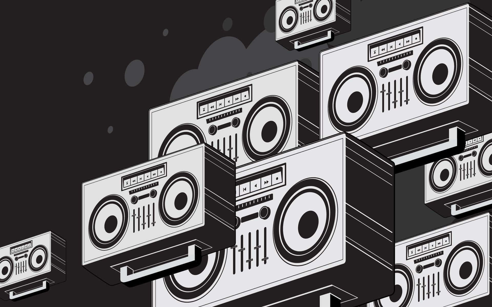 boombox, black and white, floating, Full HD Desktop Wallpaper