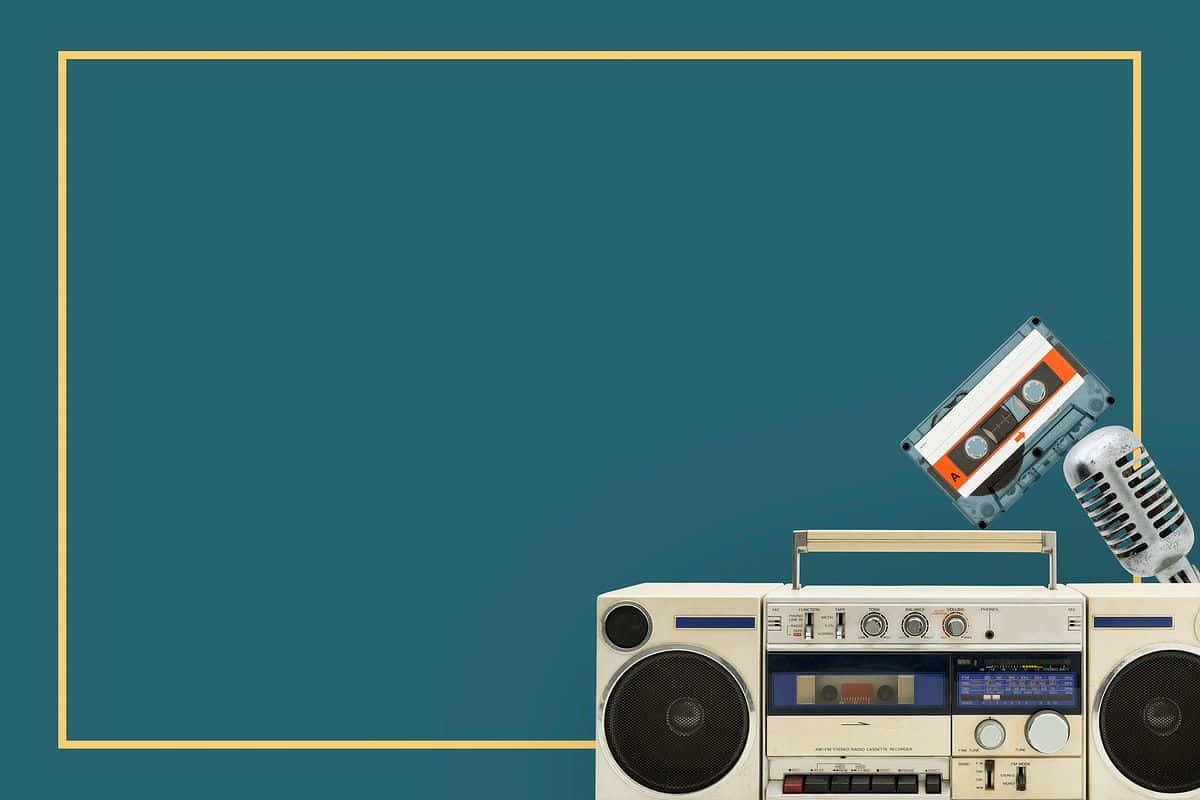 Vintage boombox, cassette tape, microphone, SD Desktop Wallpaper
