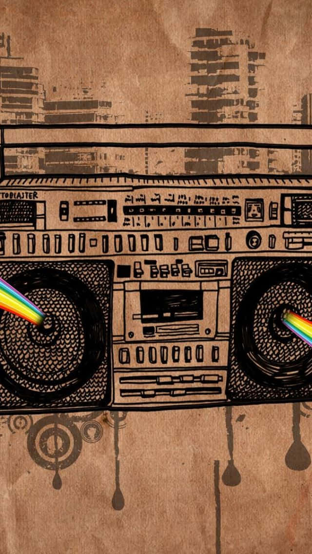 boombox, rainbow laser beams, speakers, SD Phone Wallpaper