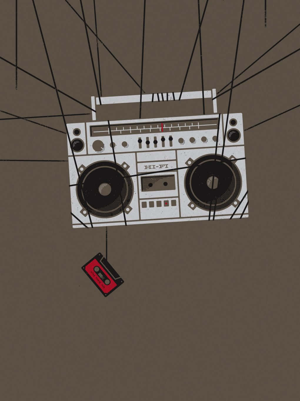 vintage white boombox, red cassette tape, muted brown background, HD Phone Wallpaper