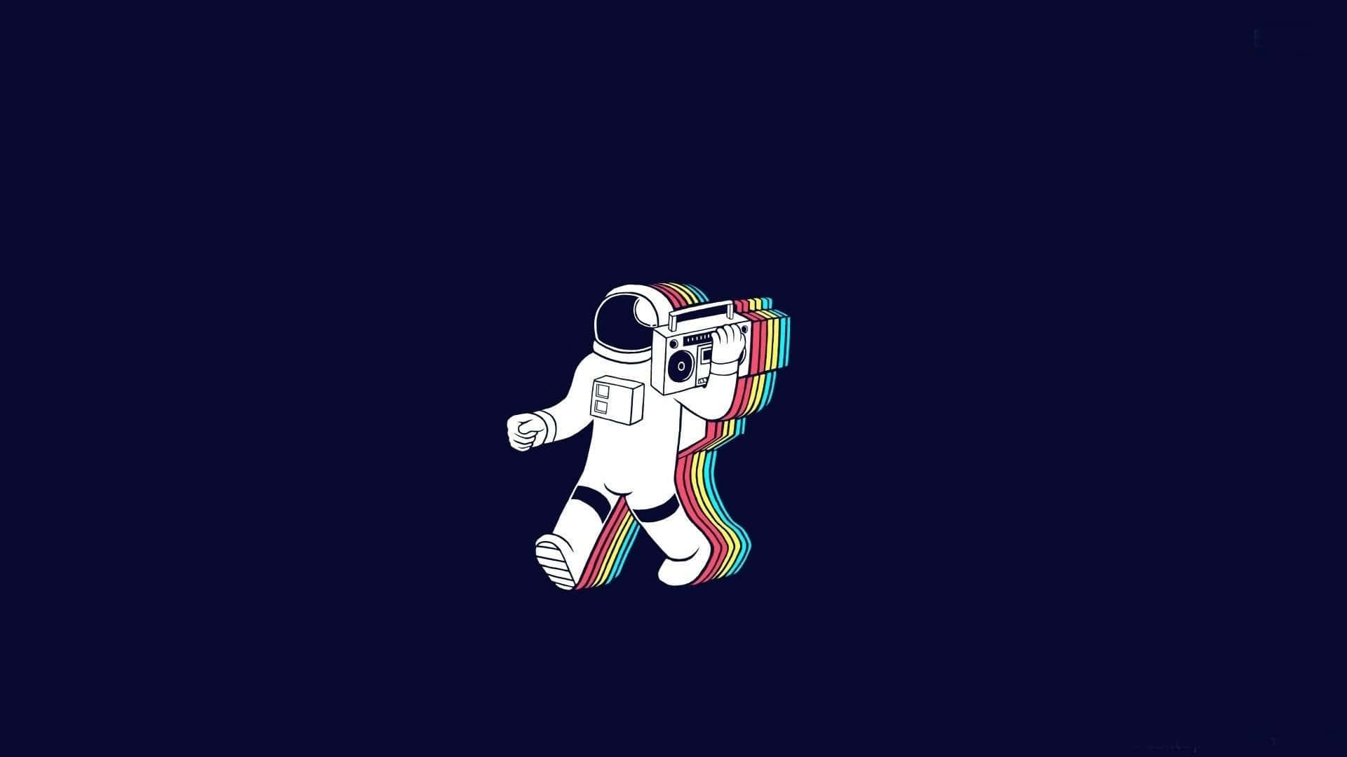Boombox, minimalist astronaut, rainbow-striped limbs, Full HD Desktop Wallpaper