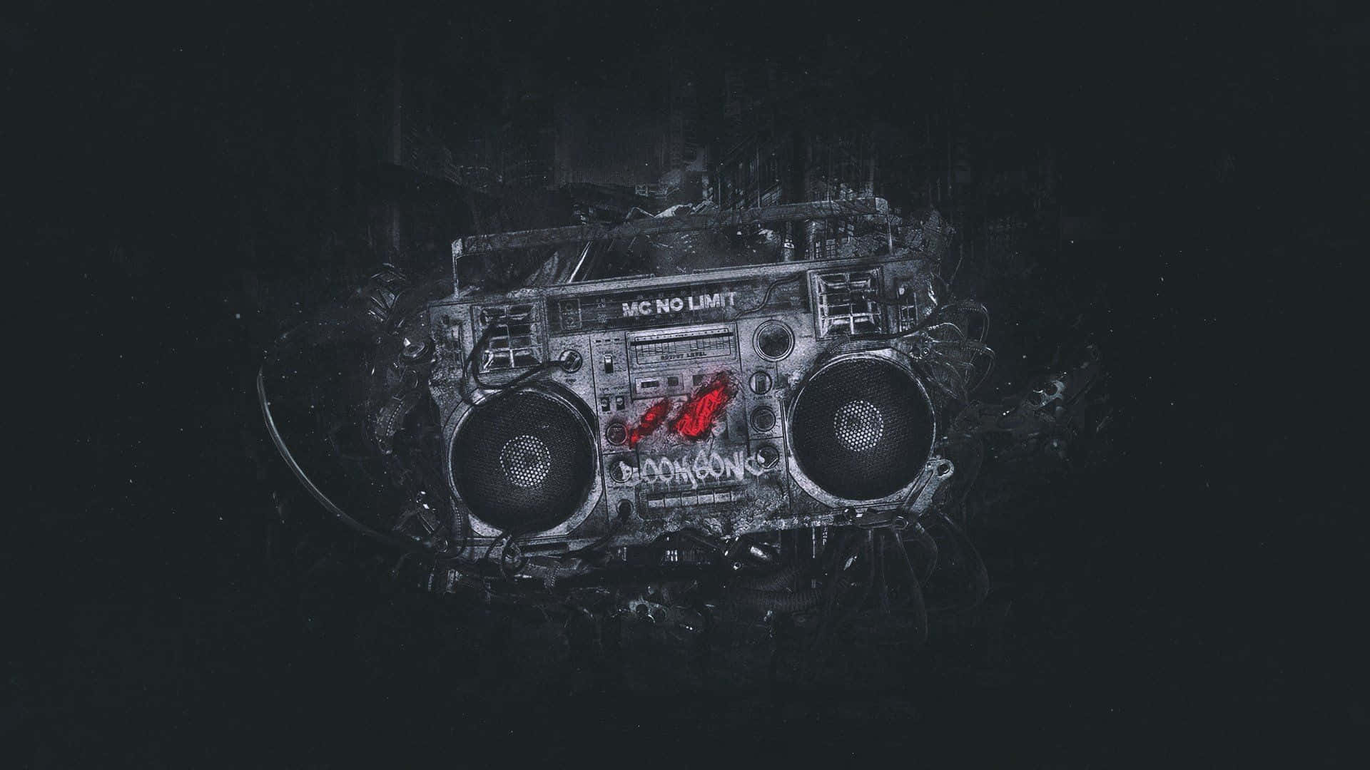 boombox, black, red graffiti, Full HD Desktop Wallpaper