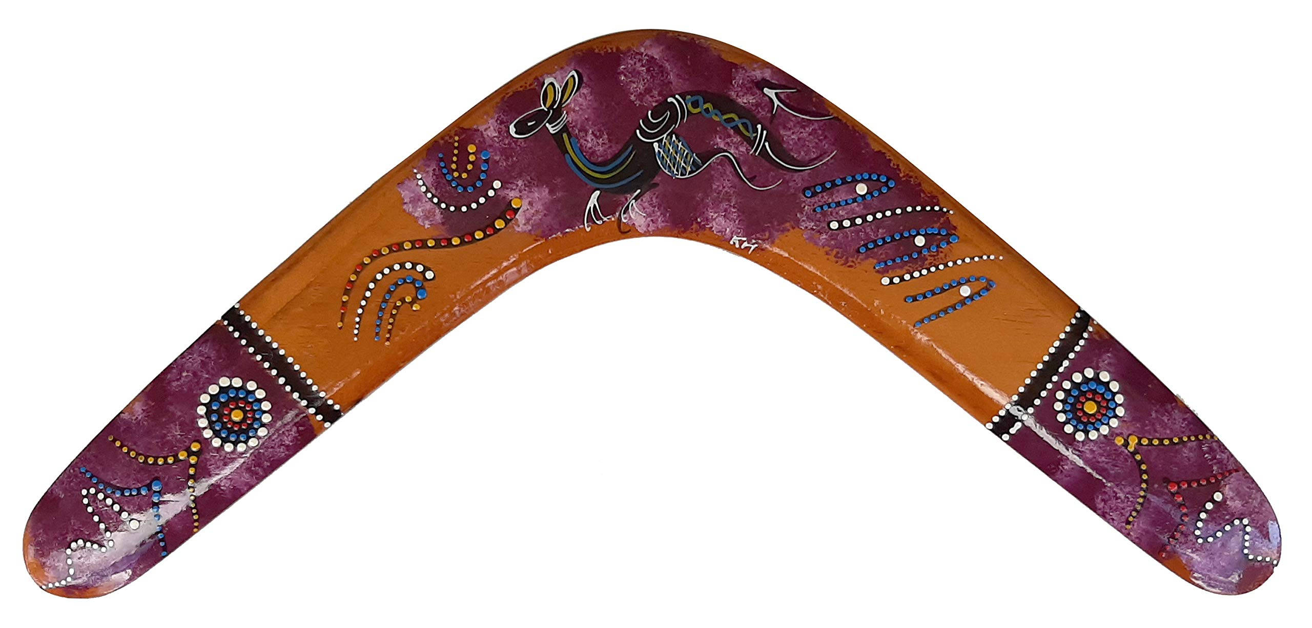 Aboriginal dot art, wooden boomerang, curved design, 2K Desktop Wallpaper