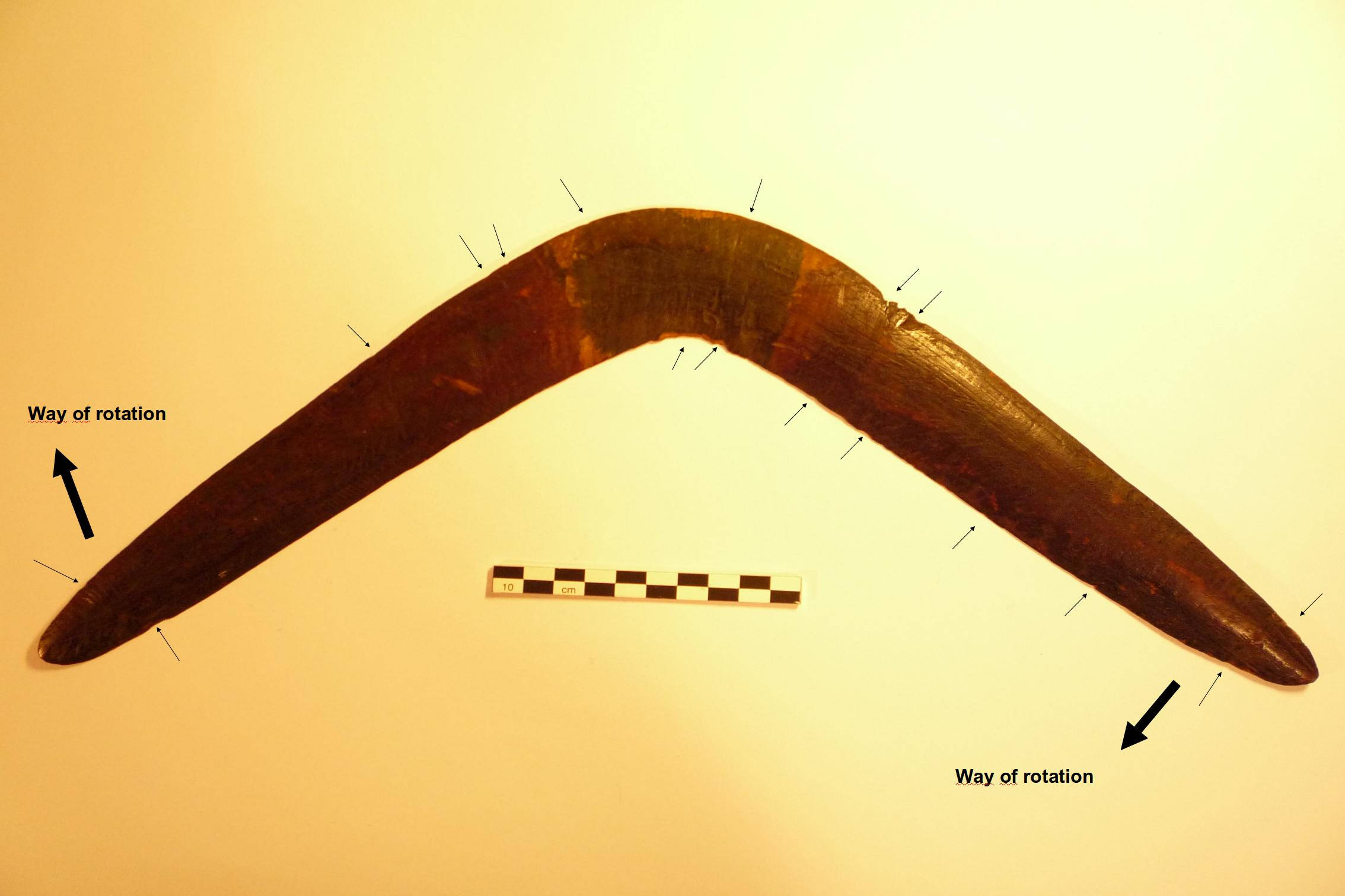labelled wooden boomerang, polished wooden boomerang, arrows indicating rotational motion, Full HD Desktop Wallpaper