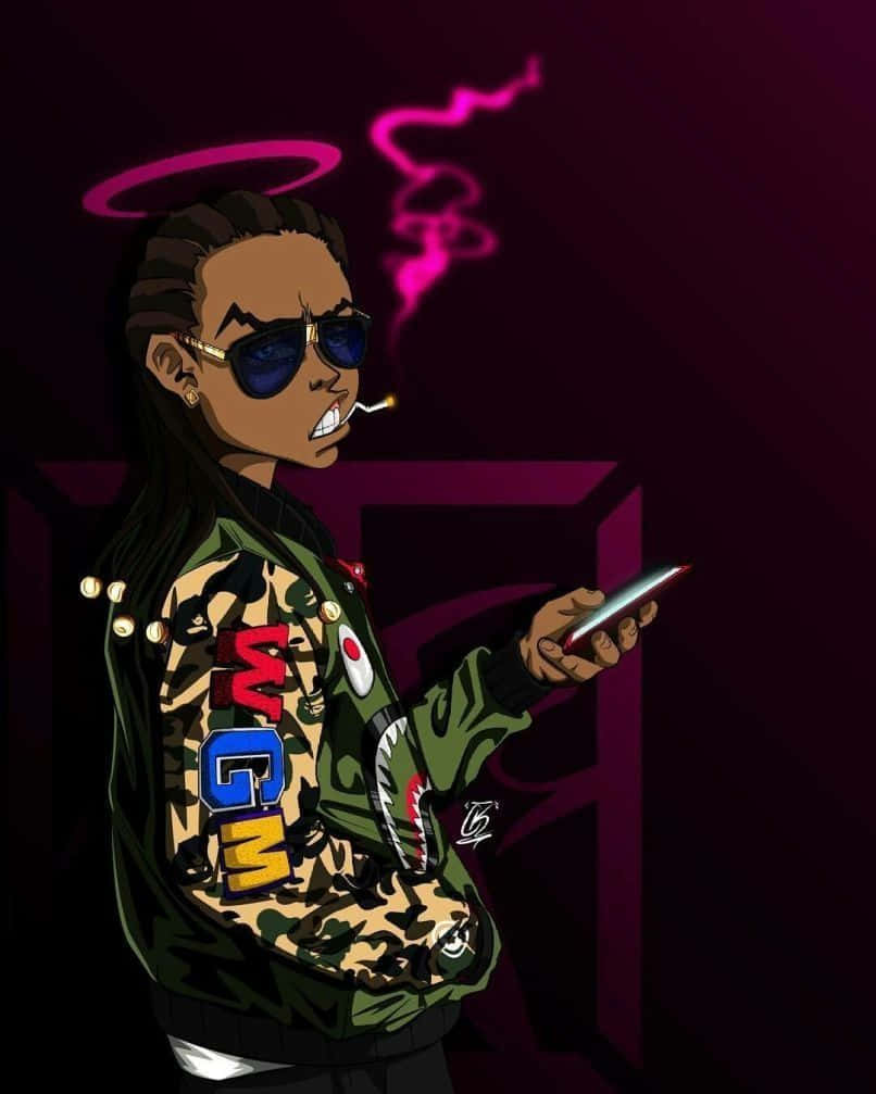 Boondocks Bape, pink halo, cigarette, SD Phone Wallpaper