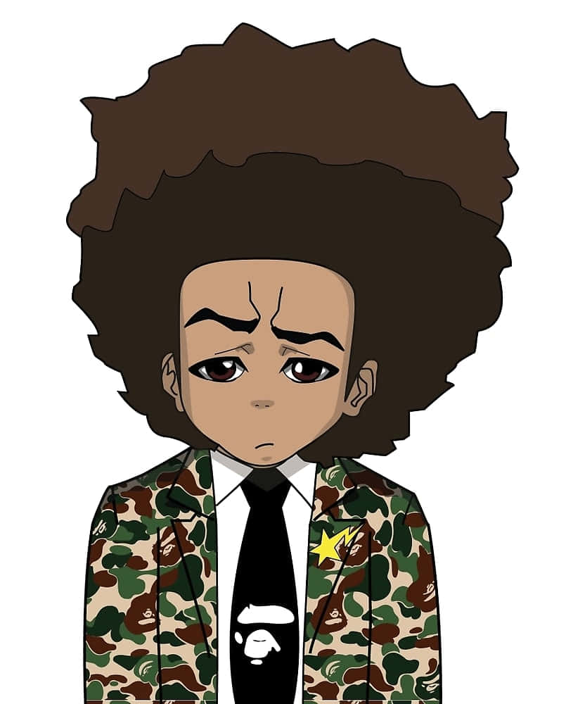 Boondocks Bape, afro, camouflage jacket, SD Phone Wallpaper