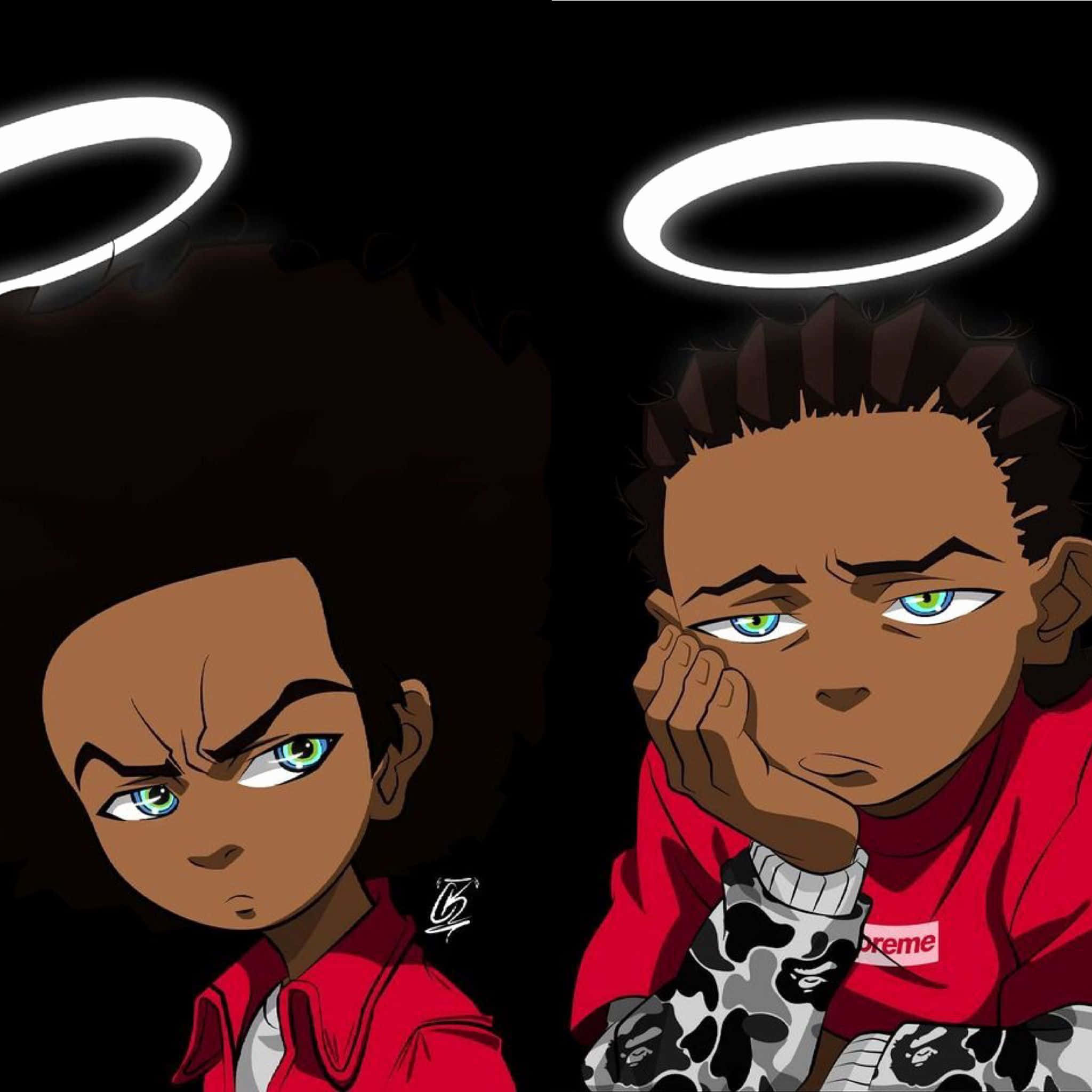 Boondocks PFP, Supreme hoodies, glowing halos, Full HD Desktop Wallpaper
