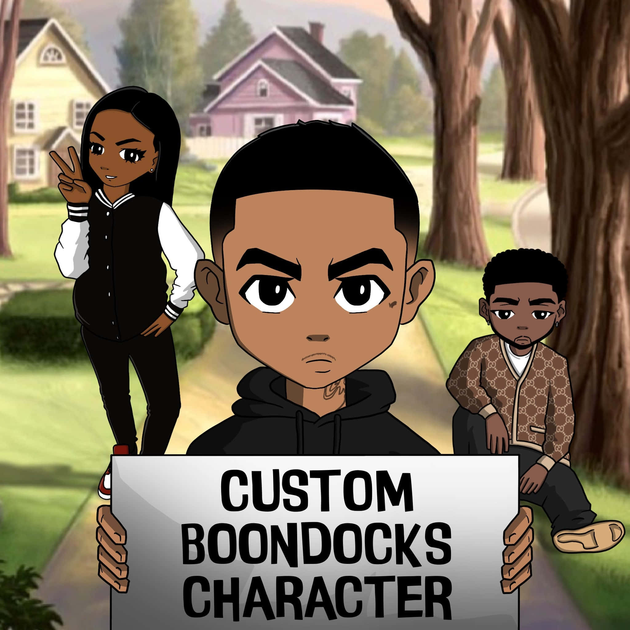 Boondocks, custom boondocks character, suburban yard, Full HD Desktop Wallpaper