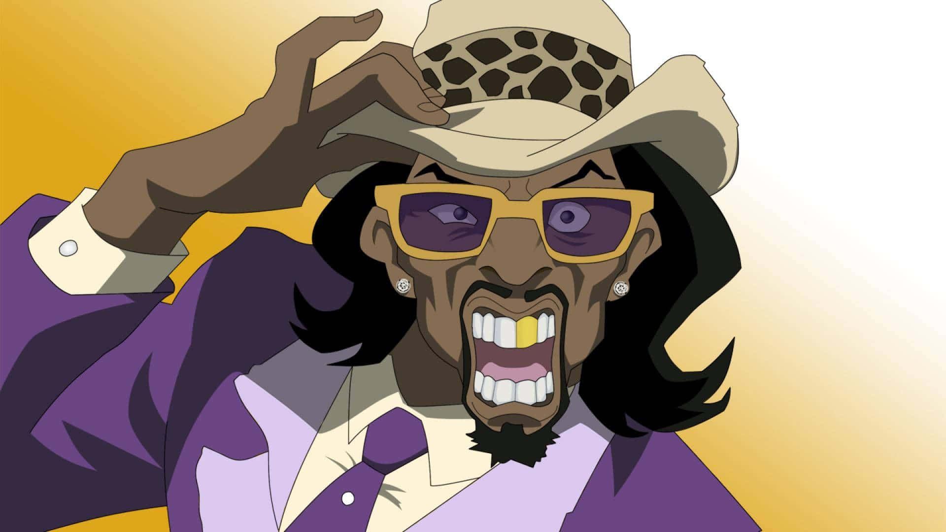 Boondocks PFP, leopard-print hat, yellow sunglasses, Full HD Desktop Wallpaper