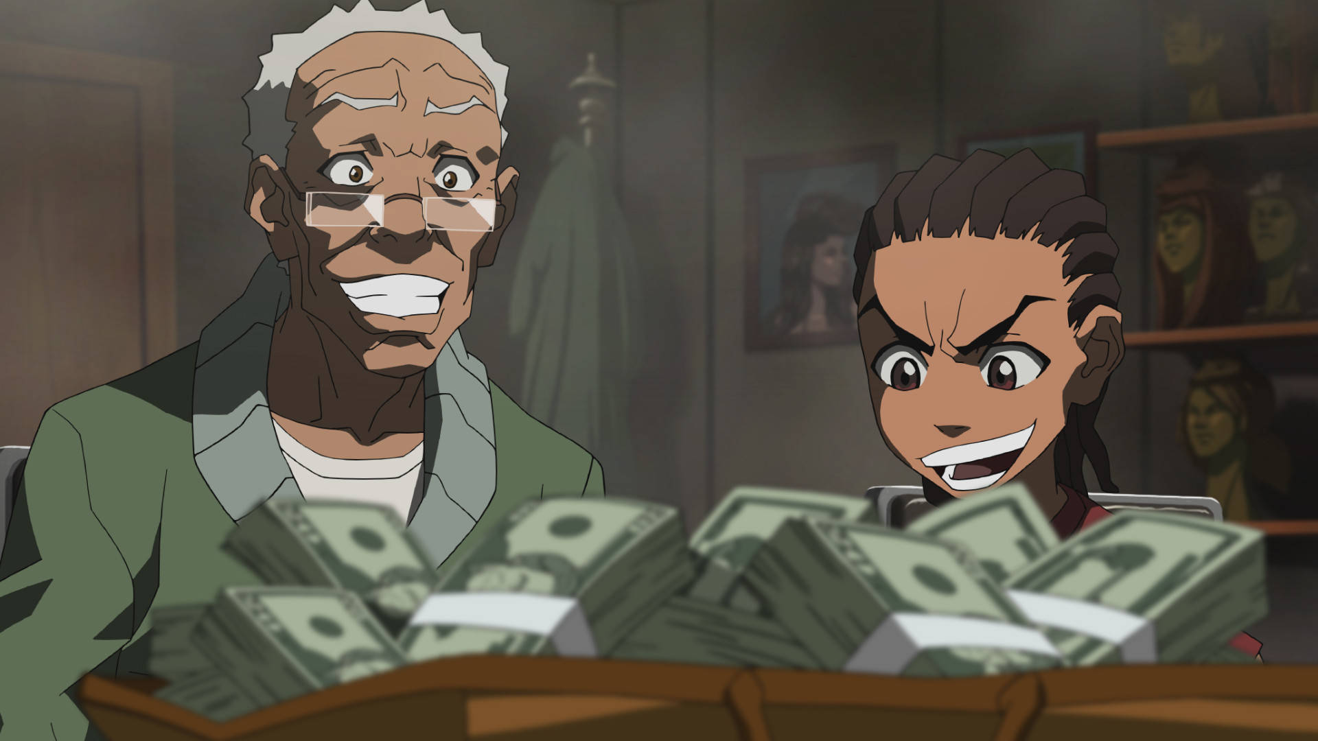 Boondocks, money, animated characters, Full HD Desktop Wallpaper