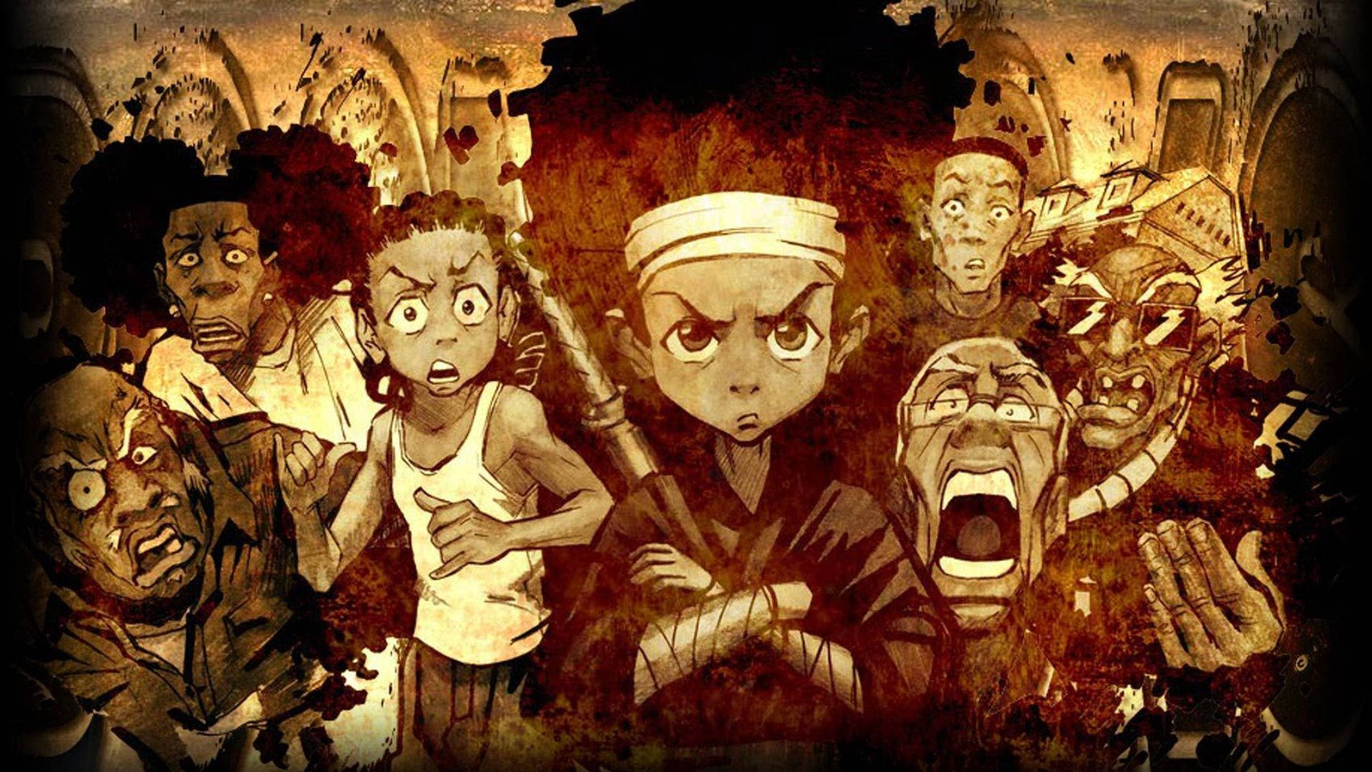 Boondocks, sepia tones, distressed textures, Full HD Desktop Wallpaper