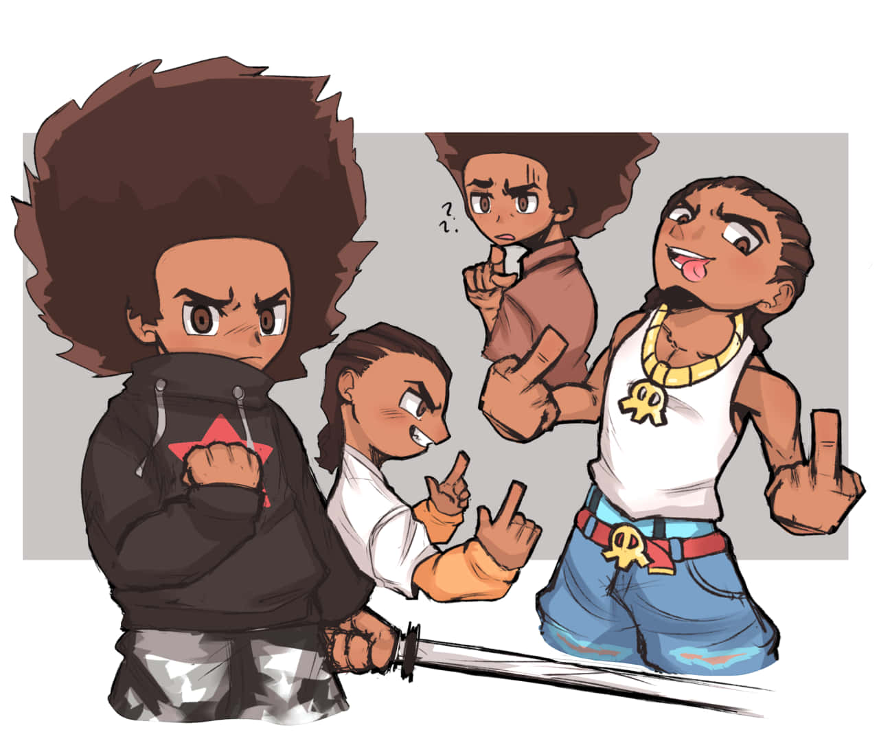 Boondocks, afros, comic-style illustration, HD Desktop Wallpaper
