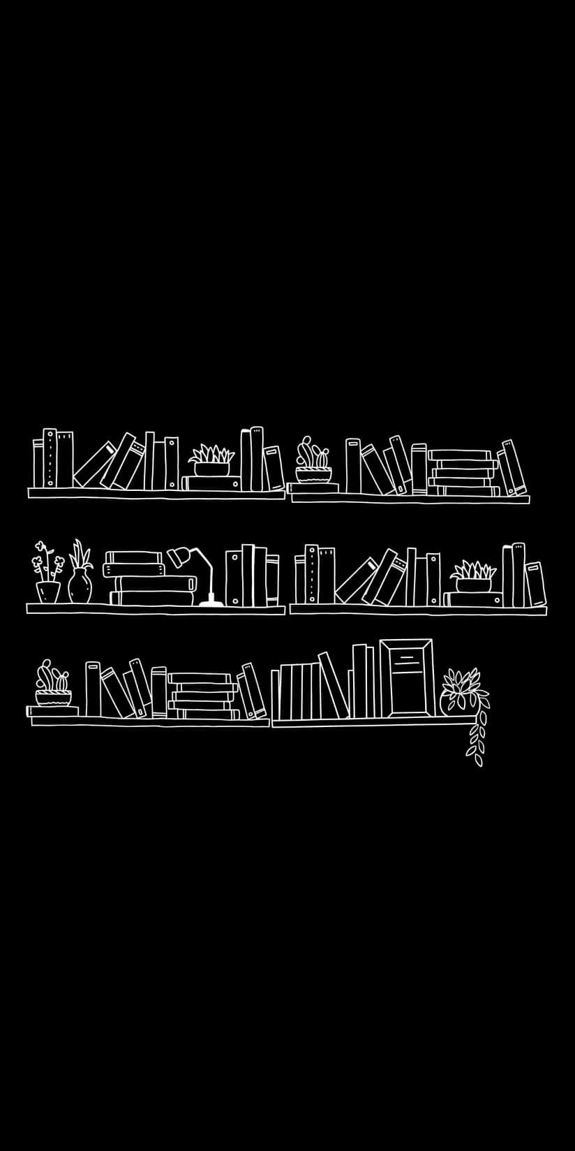 Boox Palma, white line art, three bookshelves, HD Phone Wallpaper