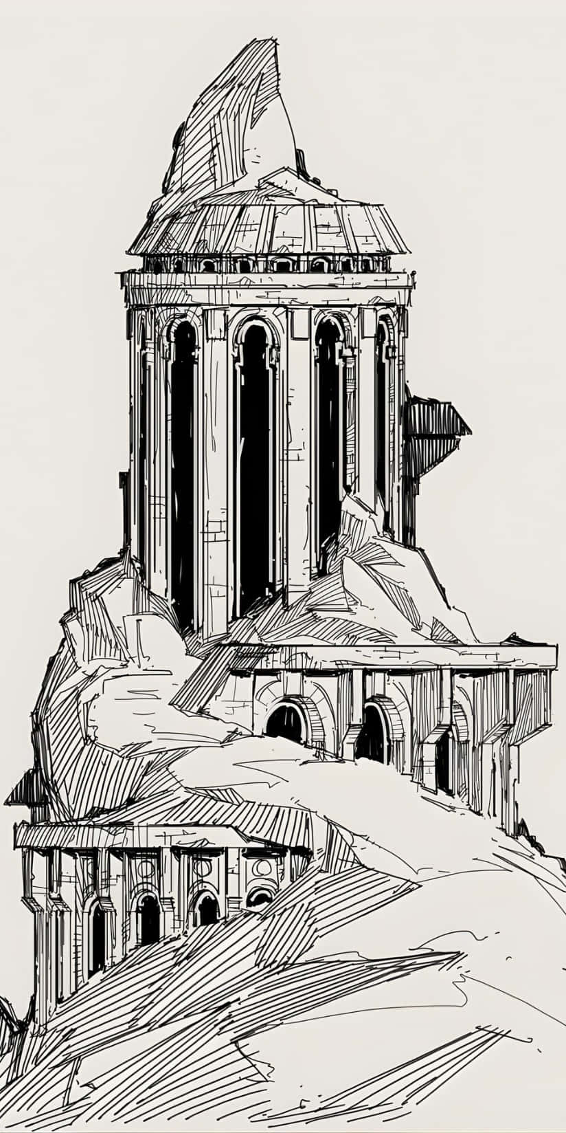 Boox Palma, architectural sketch, ruined tower, HD Phone Wallpaper
