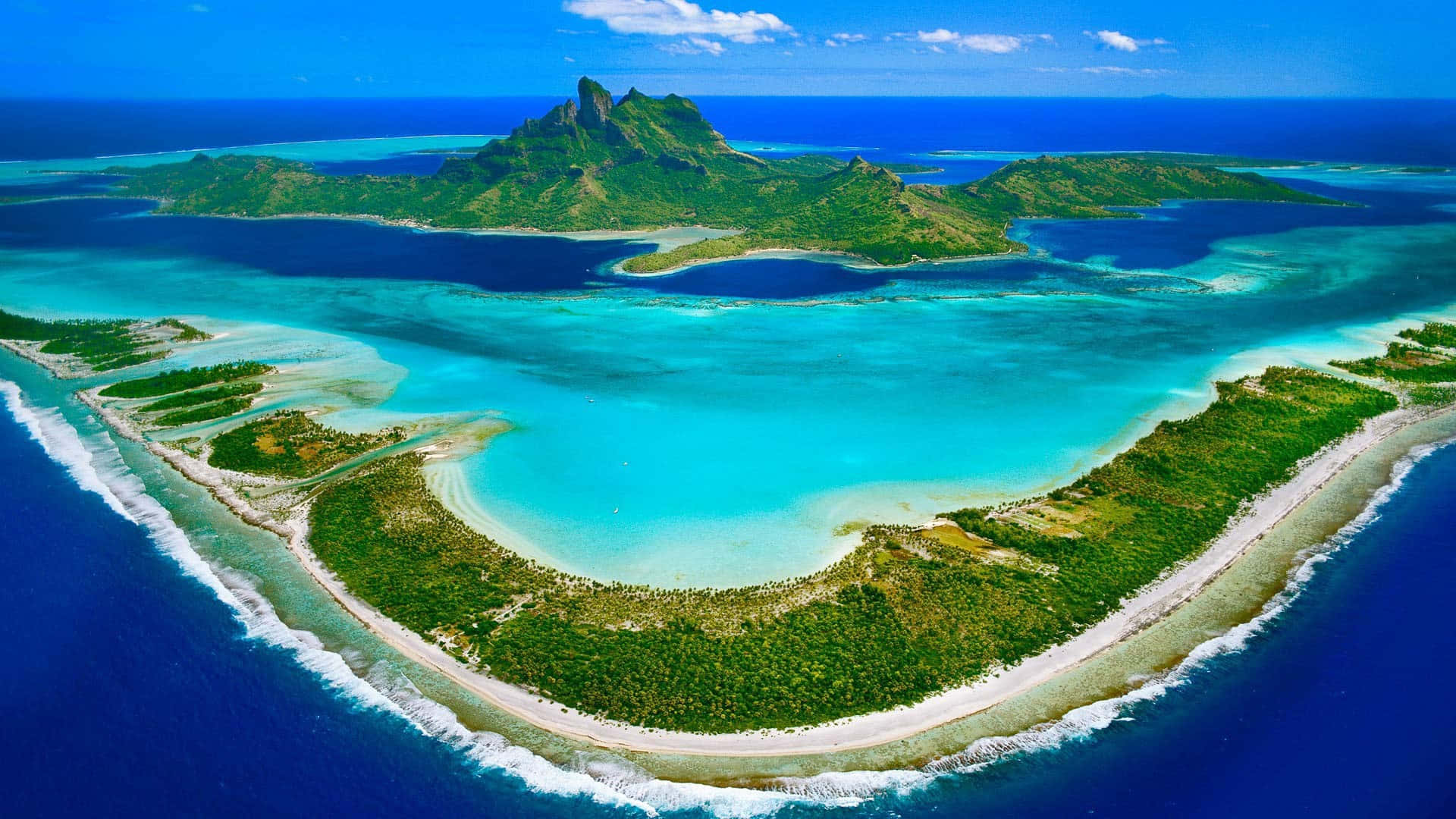 Bora Bora, turquoise lagoon, deep blue ocean, Full HD Desktop Wallpaper