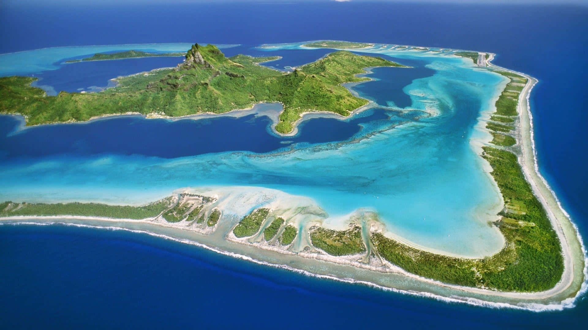 Bora Bora, lush green atoll, turquoise lagoons, Full HD Desktop Wallpaper