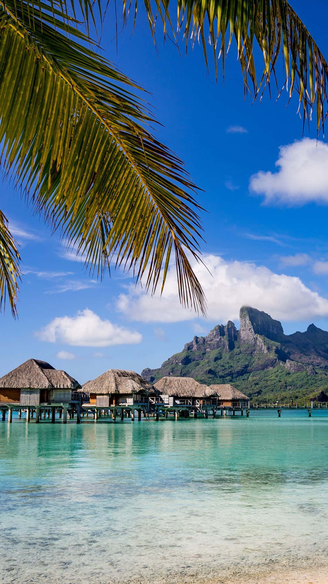 Bora Bora, overwater bungalows, turquoise lagoon, Full HD Phone Wallpaper