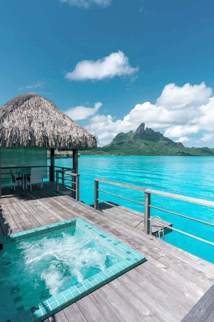Bora Bora, turquoise lagoon, thatched roof, SD Phone Wallpaper
