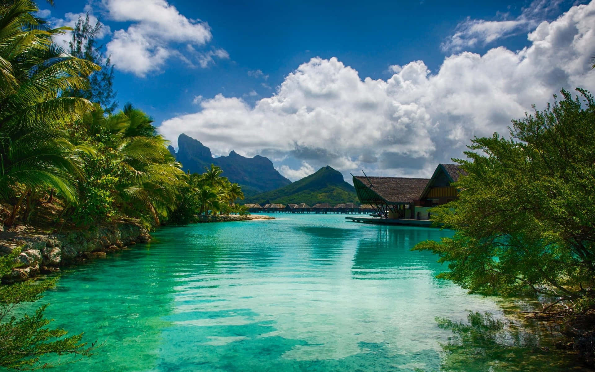 Bora Bora, tropical lagoon, turquoise water, Full HD Desktop Wallpaper